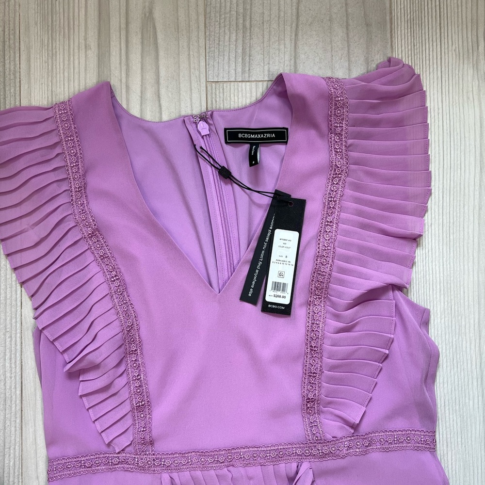 💜 BCBGMaxAzria Pleated mini dress violet size 8 - Picture 10 of 13